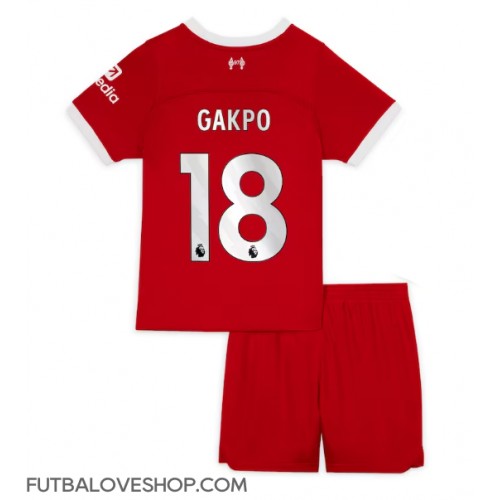 Dres Liverpool Cody Gakpo #18 Domáci pre deti 2023-24 Krátky Rukáv (+ trenírky)